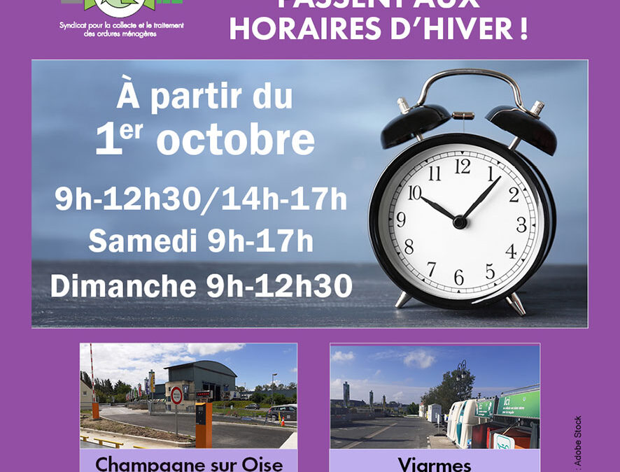 Horaires d’hiver déchetteries de Champagne-sur-Oise et Viarmes
